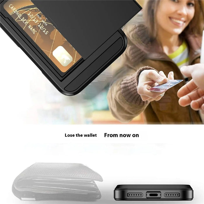 For iPhone 18 Pro Max / 17 Pro Max Case with Sliding Card Holder PC + TPU Phone Back Cover - Black - 6