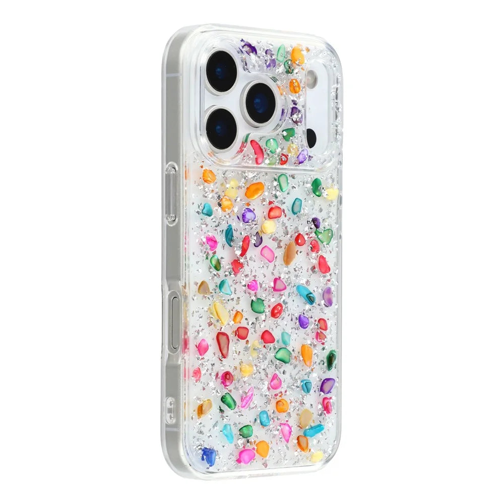 JAUCASE For iPhone 17 Pro Max Case Natural Colorful Stone Epoxy TPU PC Phone Back Cover - White - 1