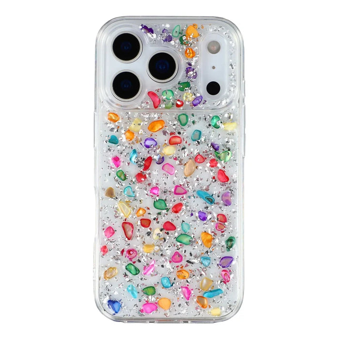 JAUCASE For iPhone 17 Pro Max Case Natural Colorful Stone Epoxy TPU PC Phone Back Cover - White - 3