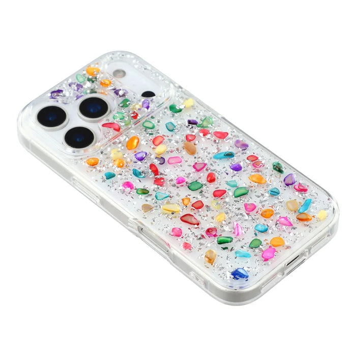 JAUCASE For iPhone 17 Pro Max Case Natural Colorful Stone Epoxy TPU PC Phone Back Cover - White - 4