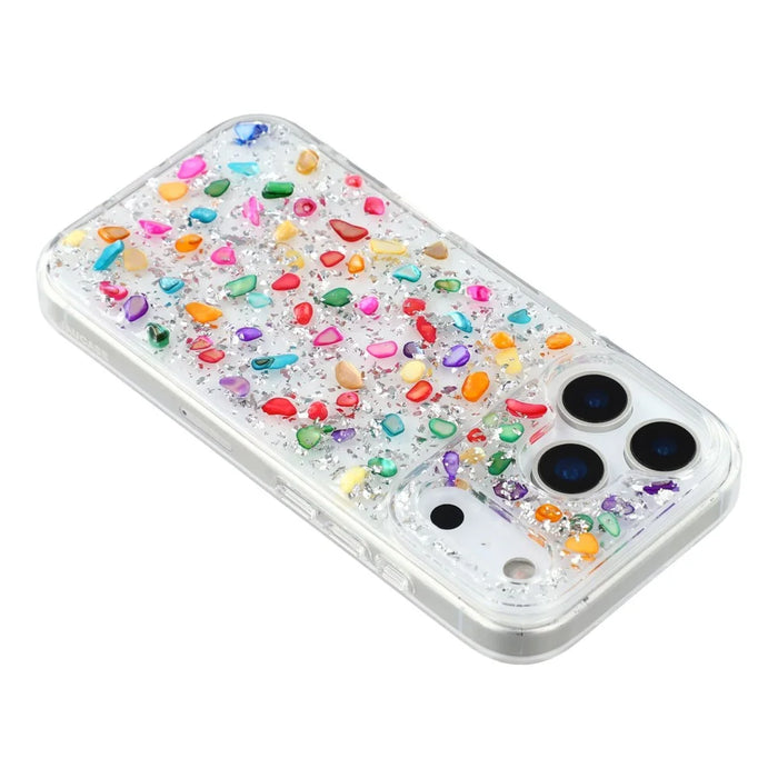 JAUCASE For iPhone 17 Pro Max Case Natural Colorful Stone Epoxy TPU PC Phone Back Cover - White - 5