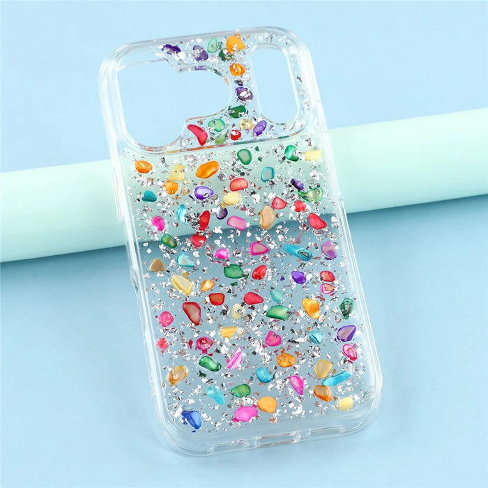 JAUCASE For iPhone 17 Pro Max Case Natural Colorful Stone Epoxy TPU PC Phone Back Cover - White - 6