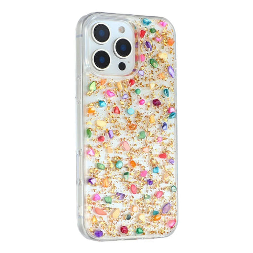 JAUCASE For iPhone 16 Pro Max Case Natural Colorful Stone Epoxy TPU PC Phone Back Cover - Gold - 1