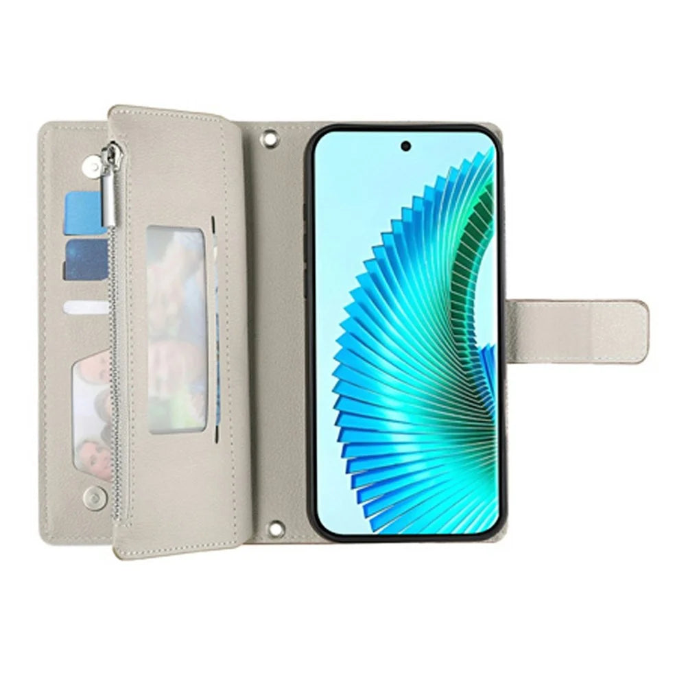 For Realme 15 5G / 15 Pro 5G Case Zipper Wallet Color Splicing Leather Flip Phone Cover with Straps - Lake Blue - 2