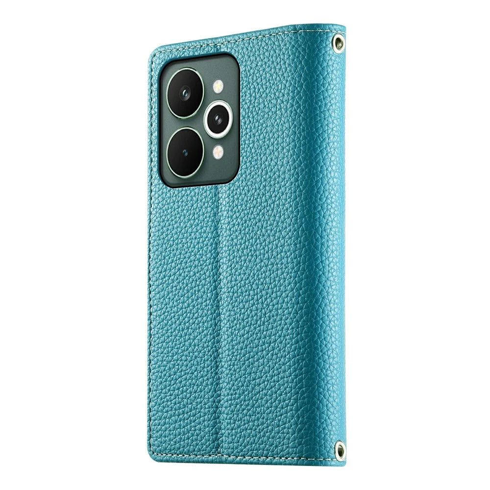 For Realme 15 5G / 15 Pro 5G Case Zipper Wallet Color Splicing Leather Flip Phone Cover with Straps - Lake Blue - 6