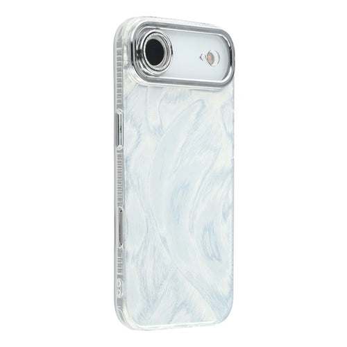For iPhone Air Case IMD Design Shockproof Hybrid Phone Cover with Glass Lens Film - Feather Yarn Pattern  /  Silver - 1