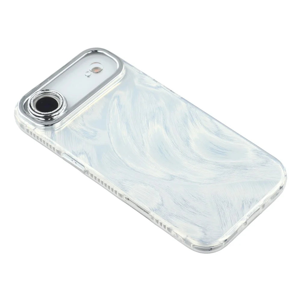 For iPhone Air Case IMD Design Shockproof Hybrid Phone Cover with Glass Lens Film - Feather Yarn Pattern  /  Silver - 4