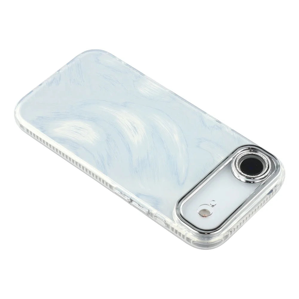 For iPhone Air Case IMD Design Shockproof Hybrid Phone Cover with Glass Lens Film - Feather Yarn Pattern  /  Silver - 5