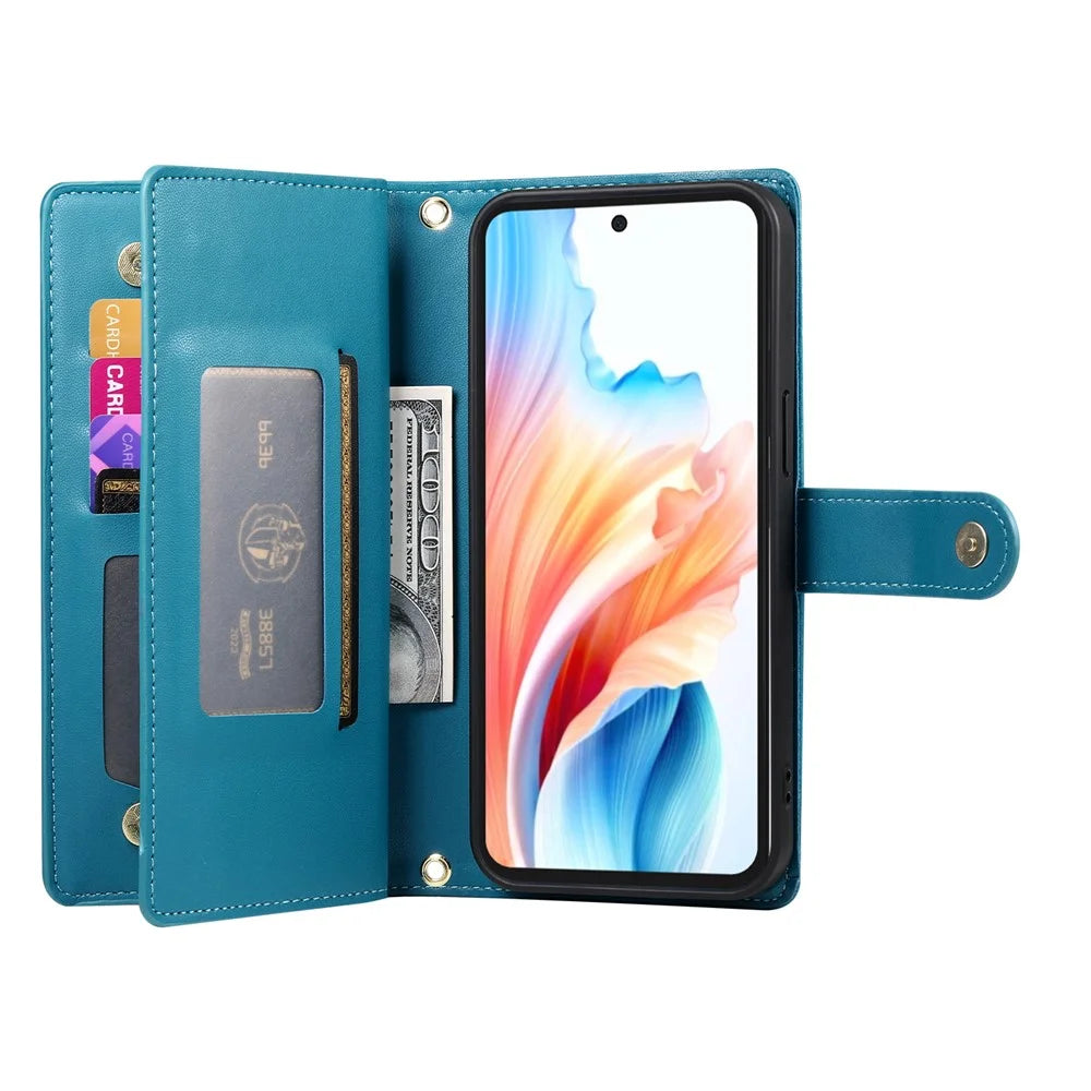 For Realme 15 Pro 5G  /  15 5G Case Zipper Pocket Wallet Leather Phone Cover with Straps - Blue - 2