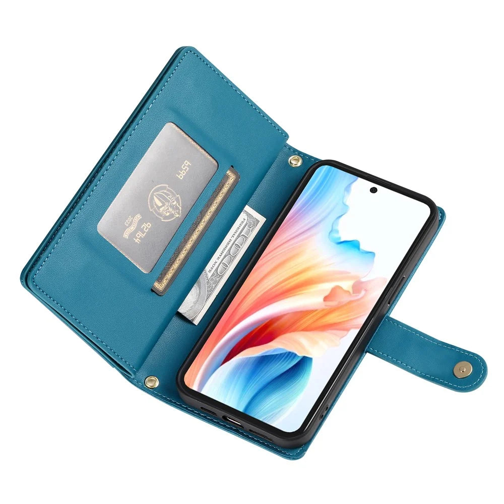 For Realme 15 Pro 5G  /  15 5G Case Zipper Pocket Wallet Leather Phone Cover with Straps - Blue - 3