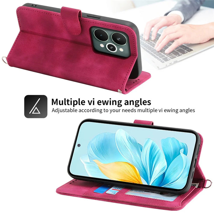 For Realme 15 Pro 5G / 15 5G Case Flower Pattern PU Leather Wallet Phone Cover with Strap - Wine Red - 2