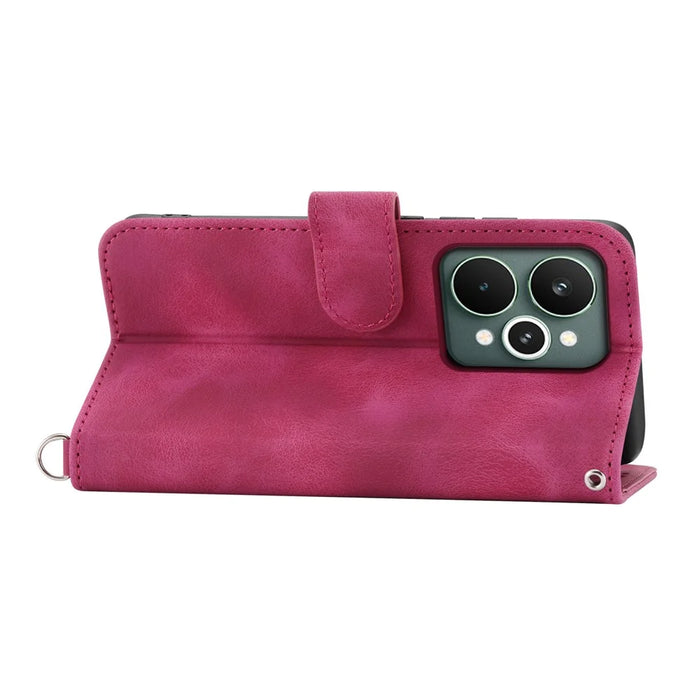 For Realme 15 Pro 5G / 15 5G Case Flower Pattern PU Leather Wallet Phone Cover with Strap - Wine Red - 3