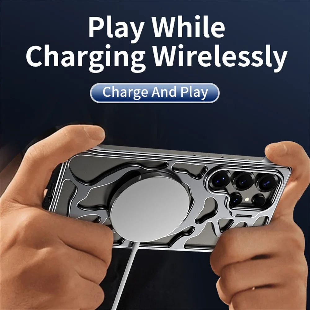 Auspicious Cloud Series For Samsung Galaxy S25 Ultra Hollow Case Aluminum Alloy Kickstand Magnetic Phone Cover - Silver - 3