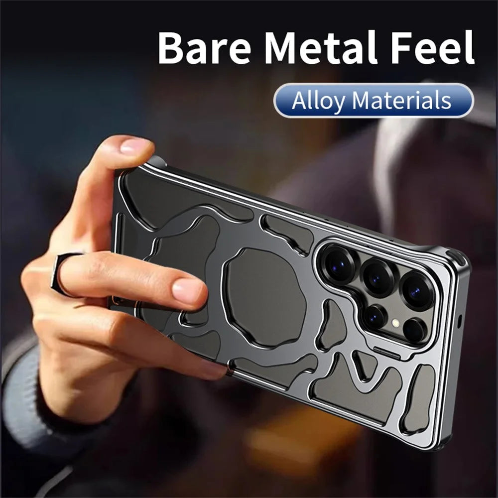 Auspicious Cloud Series For Samsung Galaxy S25 Ultra Hollow Case Aluminum Alloy Kickstand Magnetic Phone Cover - Silver - 7