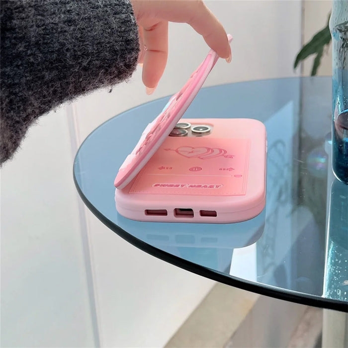For iPhone 16 Pro Max Silicone Case Cute Flip Mirror Kickstand Shockproof Phone Back Cover - 3