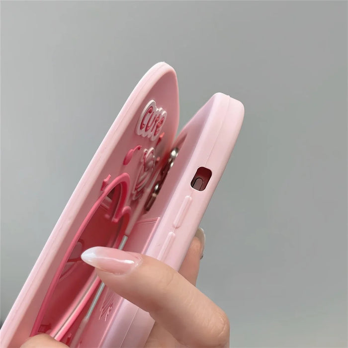 For iPhone 16 Pro Max Silicone Case Cute Flip Mirror Kickstand Shockproof Phone Back Cover - 7