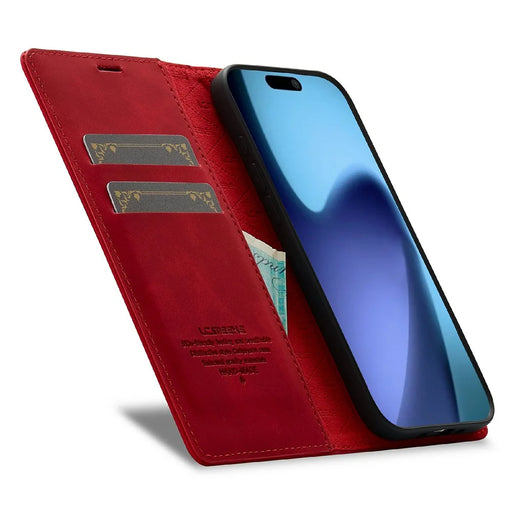 LC.IMEEKE For iPhone Air Case Wallet Microfiber Leather Phone Cover - Red - 2