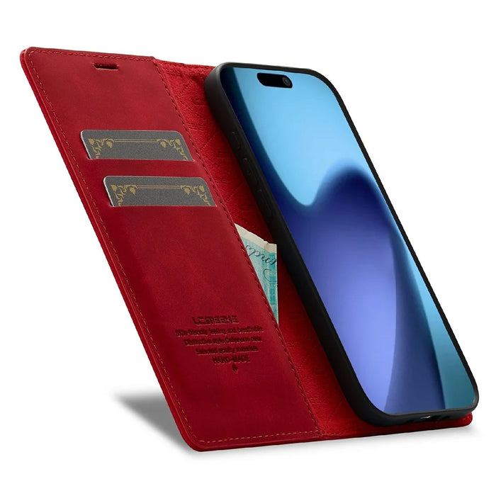 LC.IMEEKE For iPhone Air Case Wallet Microfiber Leather Phone Cover - Red - 2