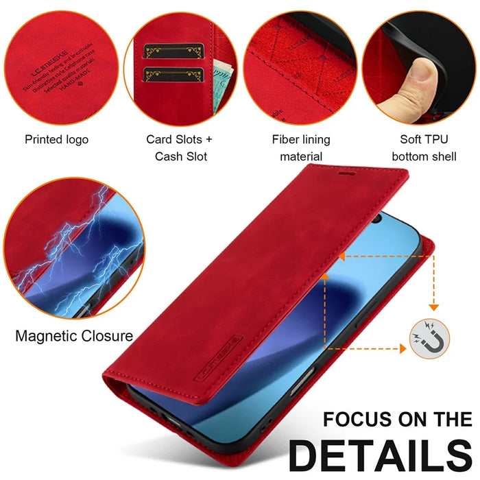 LC.IMEEKE For iPhone Air Case Wallet Microfiber Leather Phone Cover - Red - 6