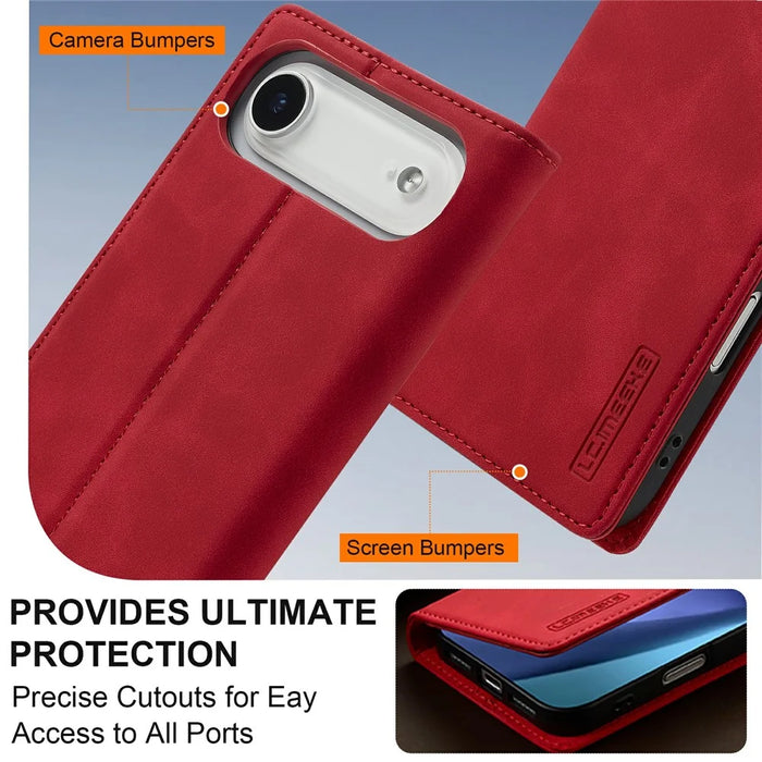 LC.IMEEKE For iPhone Air Case Wallet Microfiber Leather Phone Cover - Red - 7