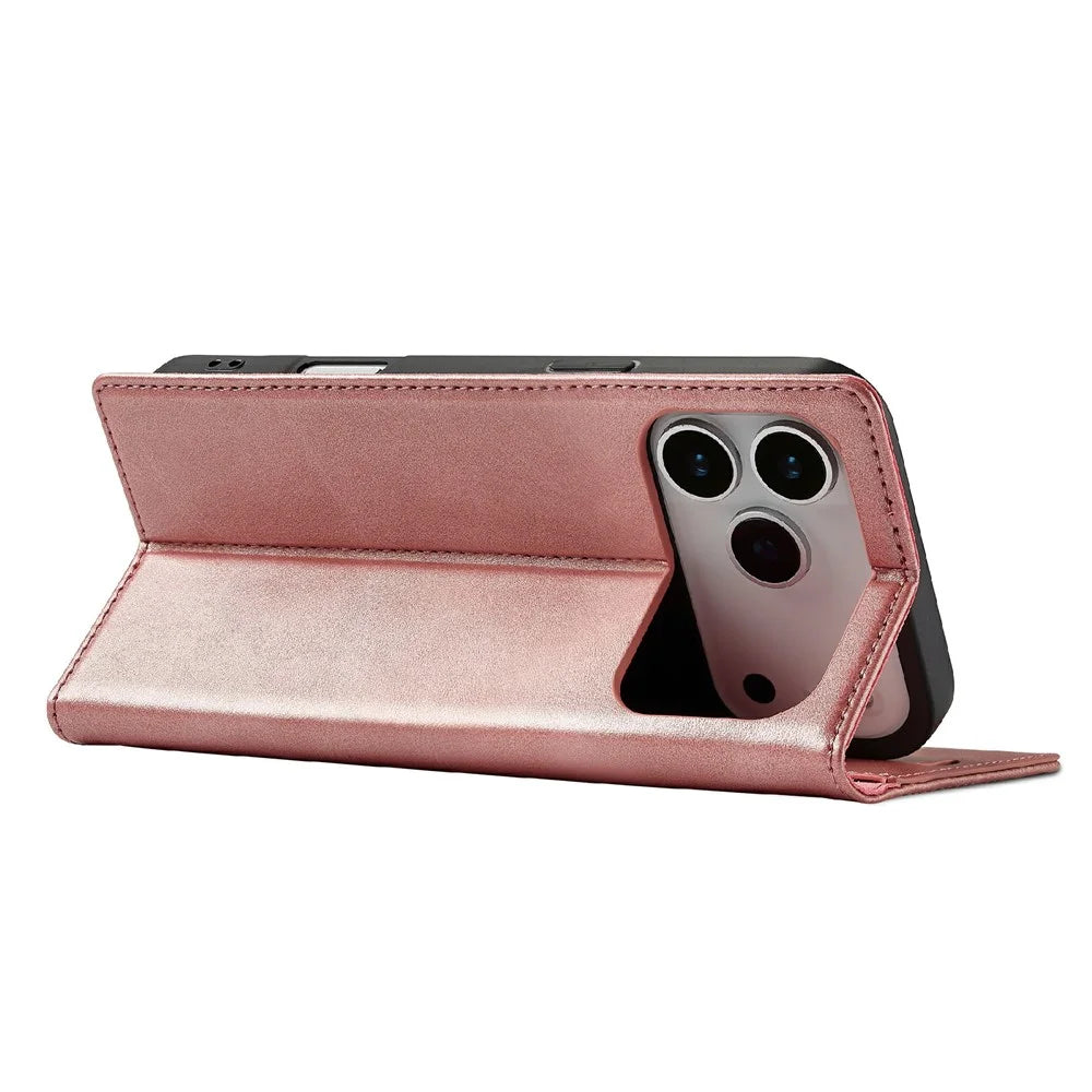 LC.IMEEKE For iPhone 18 Pro / 17 Pro Case Wallet Microfiber Leather Phone Cover - Rose Gold - 4