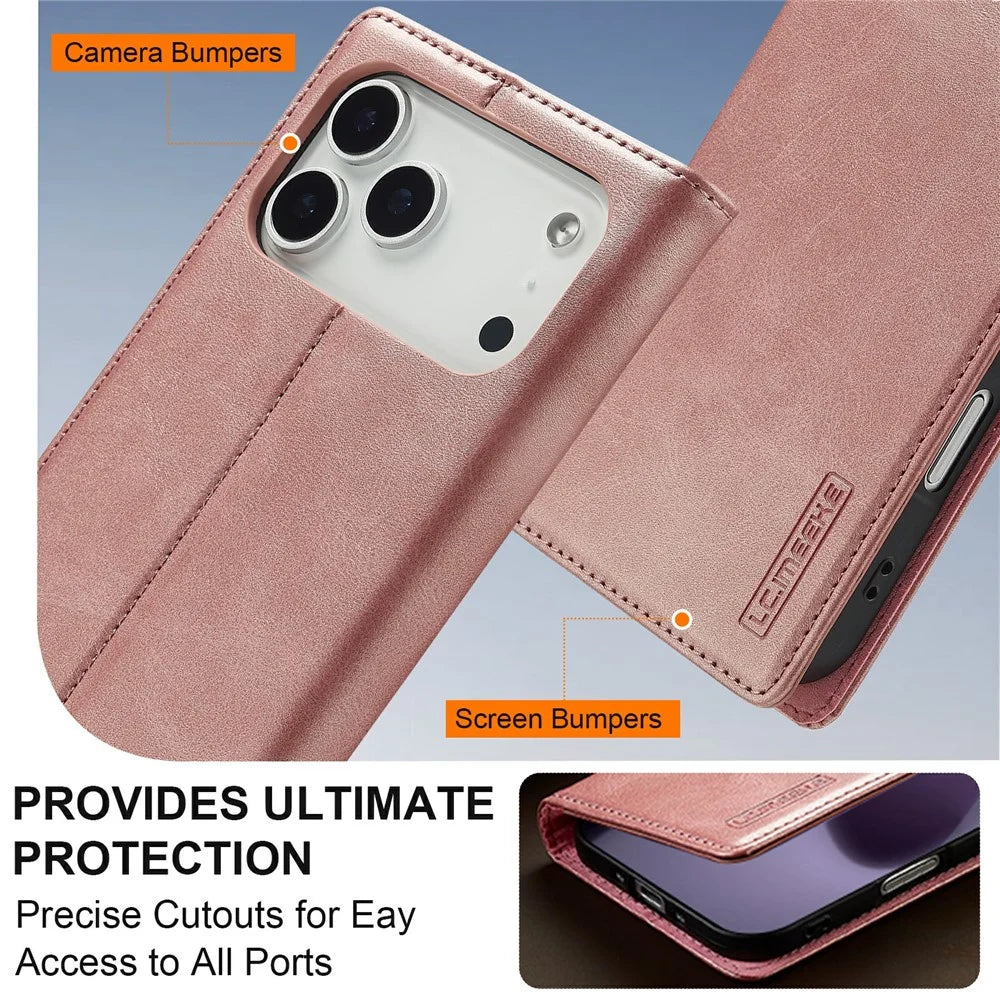 LC.IMEEKE For iPhone 18 Pro / 17 Pro Case Wallet Microfiber Leather Phone Cover - Rose Gold - 7