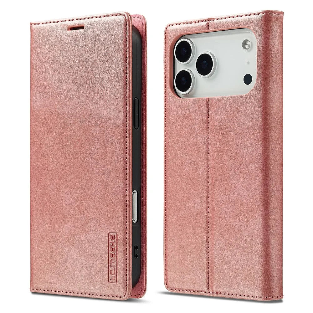 LC.IMEEKE For iPhone 18 Pro Max / 17 Pro Max Case Wallet Microfiber Leather Phone Cover - Rose Gold - 1