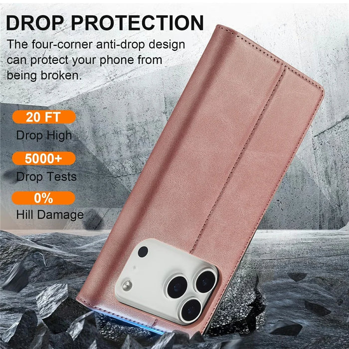 LC.IMEEKE For iPhone 18 Pro Max / 17 Pro Max Case Wallet Microfiber Leather Phone Cover - Rose Gold - 5