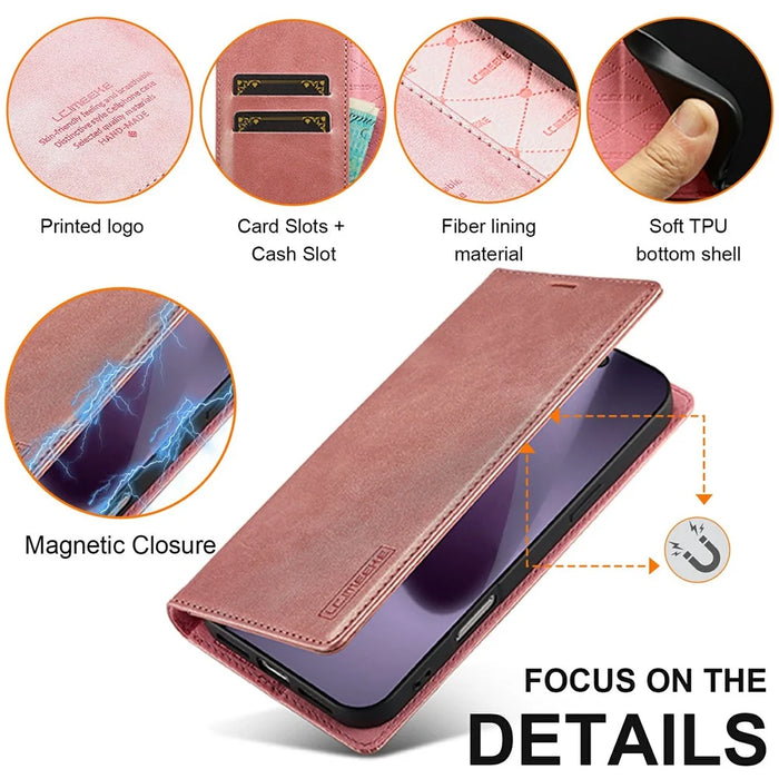 LC.IMEEKE For iPhone 18 Pro Max / 17 Pro Max Case Wallet Microfiber Leather Phone Cover - Rose Gold - 6