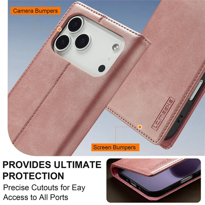 LC.IMEEKE For iPhone 18 Pro Max / 17 Pro Max Case Wallet Microfiber Leather Phone Cover - Rose Gold - 7
