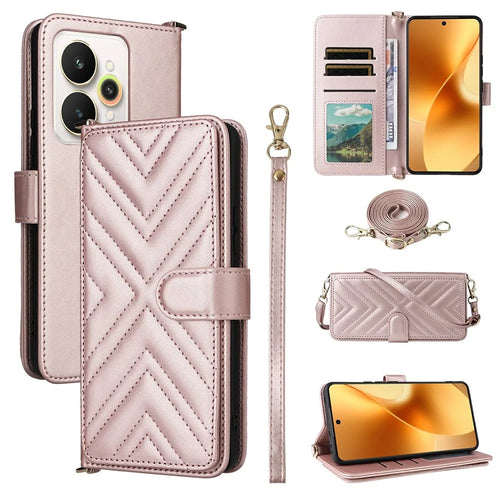 For Realme 15 Pro 5G / 15 5G Case with Shoulder  /  Wrist Strap Leather Phone Cover Stand Wallet - Pink - 1
