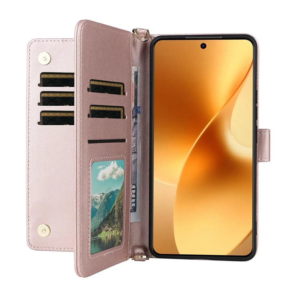For Realme 15 Pro 5G / 15 5G Case with Shoulder  /  Wrist Strap Leather Phone Cover Stand Wallet - Pink - 2