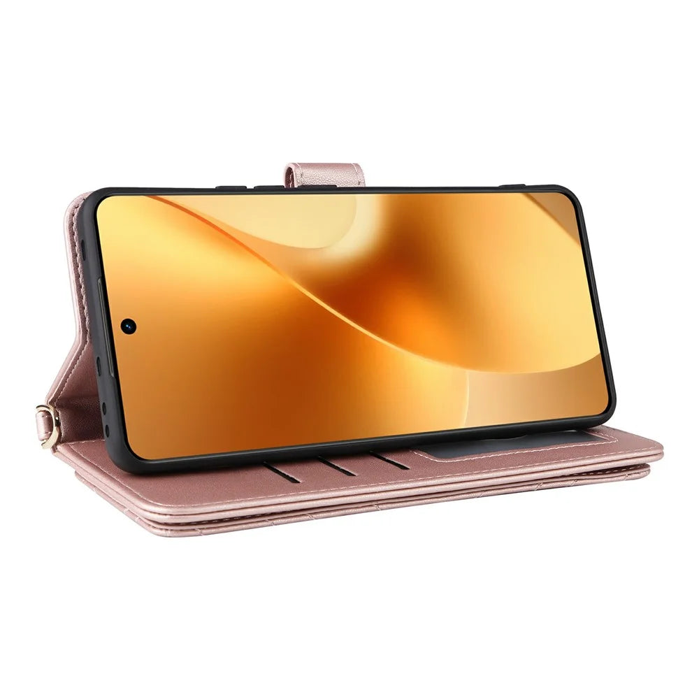 For Realme 15 Pro 5G / 15 5G Case with Shoulder  /  Wrist Strap Leather Phone Cover Stand Wallet - Pink - 5