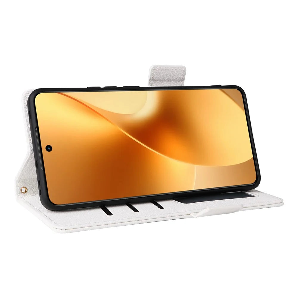 For Realme 15 Pro 5G / 15 5G Case with Wrist Strap Litchi Texture PU Leather Wallet Phone Cover - White - 3
