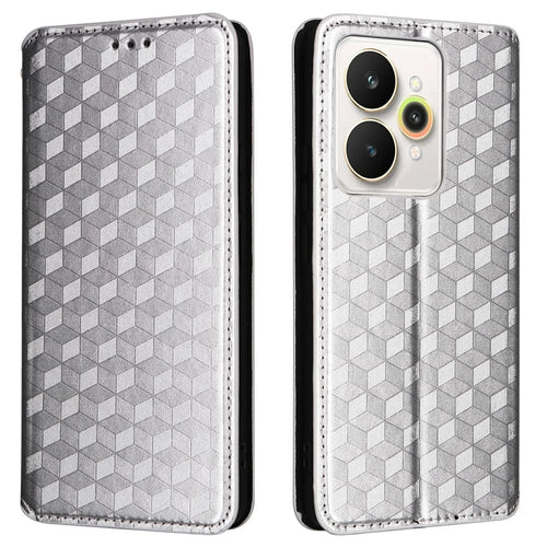 For Realme 15 Pro 5G / 15 5G Case Wallet Rhombus Imprinted Leather Phone Cover - Silver - 1