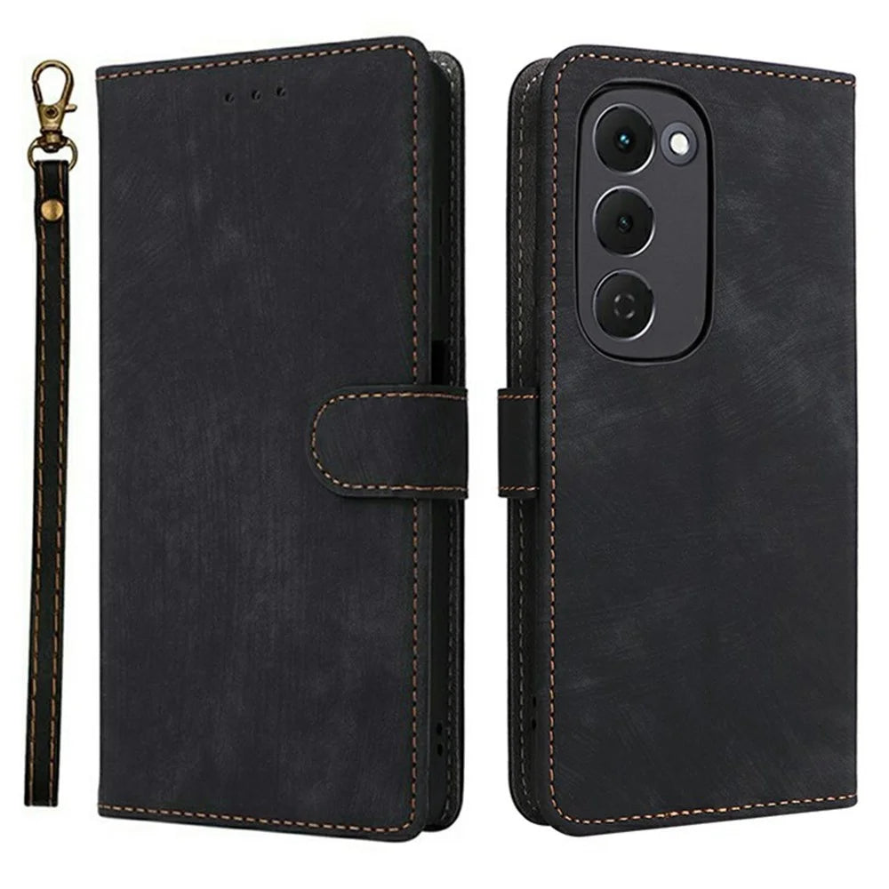 For TECNO Spark 40 Pro+ 4G KM7 Case Wallet RFID Blocking PU Leather Phone Cover Stand with Strap - Black - 1