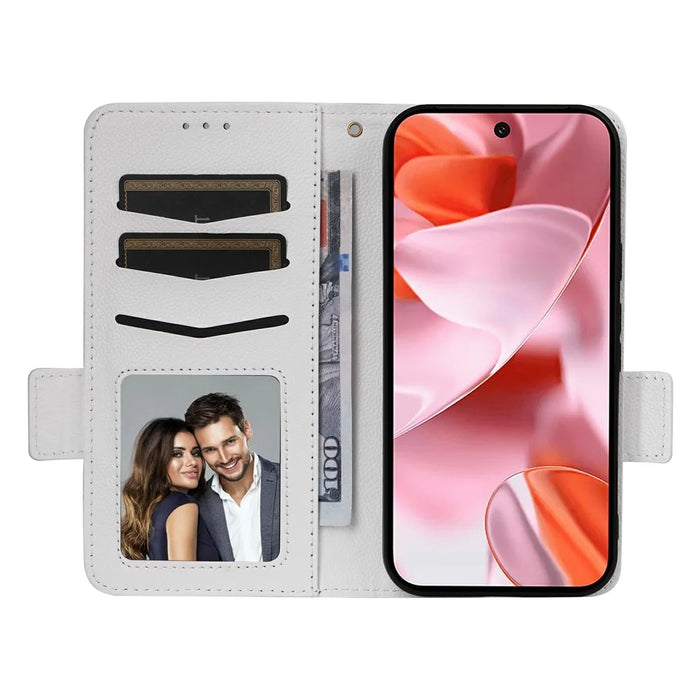 For Google Pixel 10 / 10 Pro Case with Wrist Strap Litchi Texture PU Leather Wallet Phone Cover - White - 2