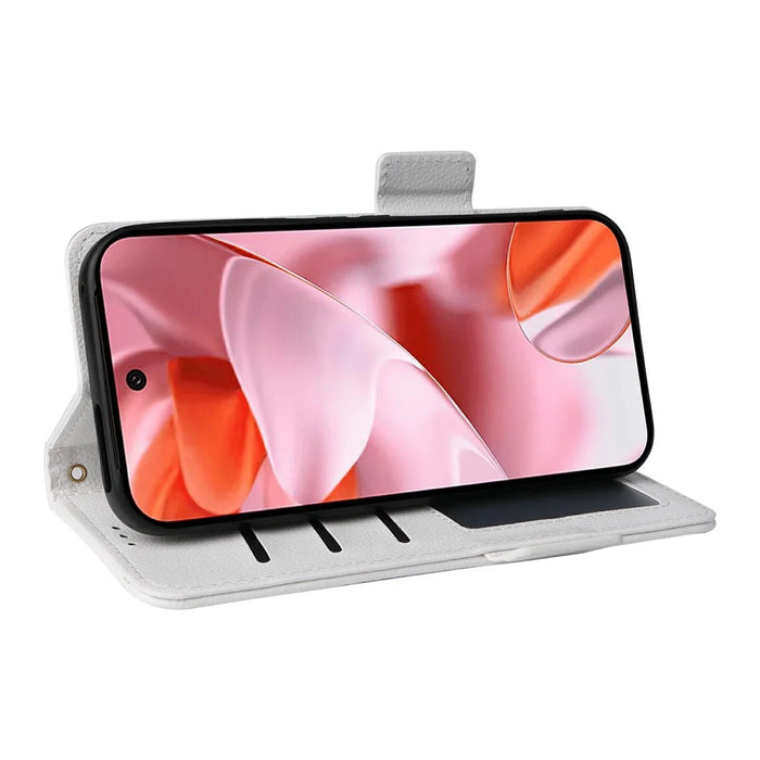 For Google Pixel 10 / 10 Pro Case with Wrist Strap Litchi Texture PU Leather Wallet Phone Cover - White - 3