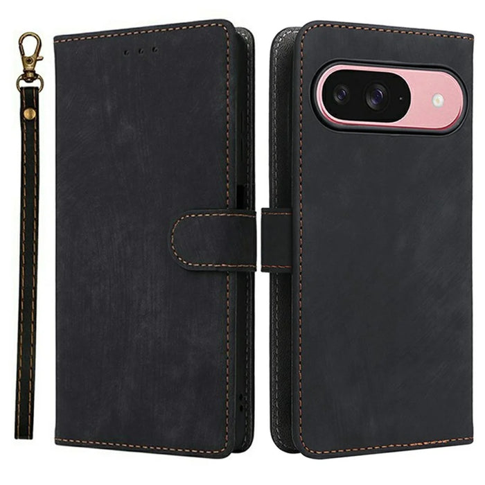 For Google Pixel 10 / 10 Pro Case Wallet RFID Blocking PU Leather Phone Cover Stand with Strap - Black - 1