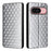 For Google Pixel 10 / 10 Pro Case Wallet Rhombus Imprinted Leather Phone Cover - Silver - 1