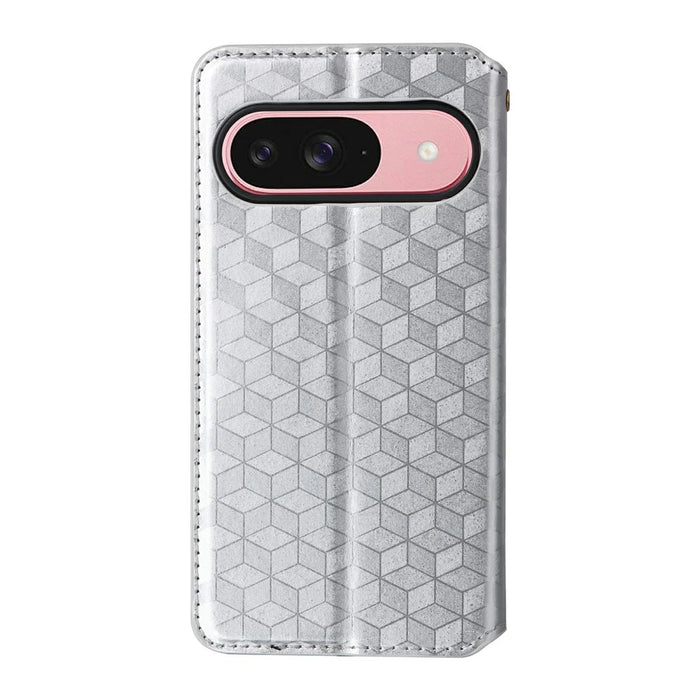 For Google Pixel 10 / 10 Pro Case Wallet Rhombus Imprinted Leather Phone Cover - Silver - 7