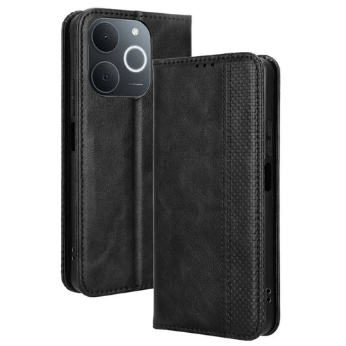 Leather Case for Realme Note 70T 4G / Narzo 80 Lite 4G / Realme C71 4G (India) Wallet Stand Retro Texture Phone Cover - Black - 1