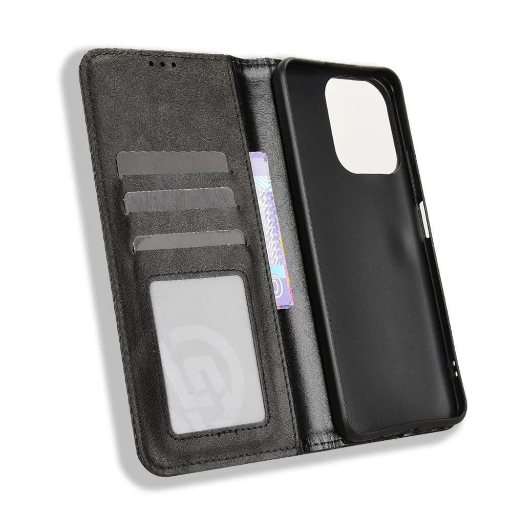Leather Case for Realme Note 70T 4G / Narzo 80 Lite 4G / Realme C71 4G (India) Wallet Stand Retro Texture Phone Cover - Black - 2