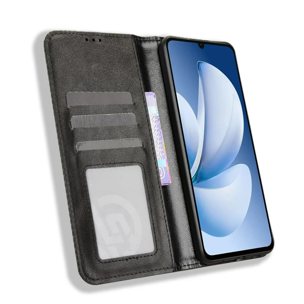 Leather Case for Realme Note 70T 4G / Narzo 80 Lite 4G / Realme C71 4G (India) Wallet Stand Retro Texture Phone Cover - Black - 3