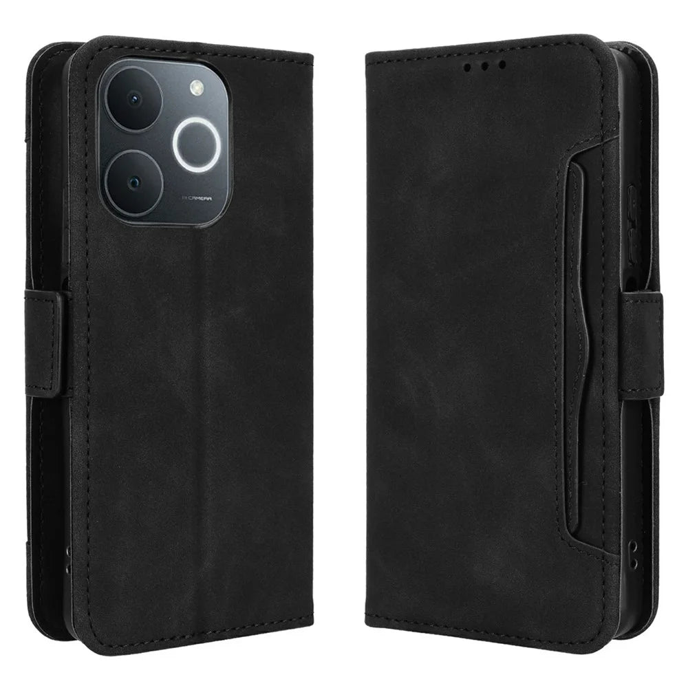 Leather Case for Realme Note 70T 4G / Narzo 80 Lite 4G / Realme C71 4G (India) Phone Wallet Cover with Multiple Card Slots - Red - Black - 1