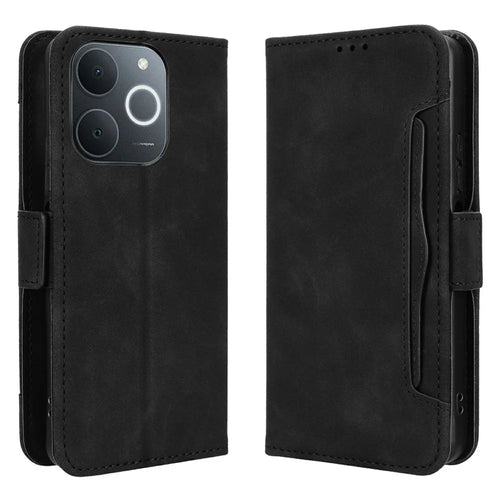 Leather Case for Realme Note 70T 4G / Narzo 80 Lite 4G / Realme C71 4G (India) Phone Wallet Cover with Multiple Card Slots - Red - Black - 1