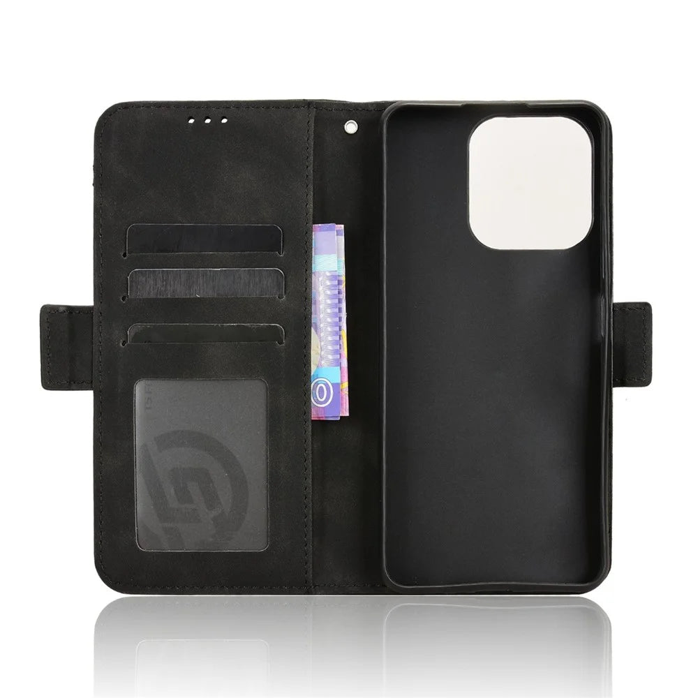 Leather Case for Realme Note 70T 4G / Narzo 80 Lite 4G / Realme C71 4G (India) Phone Wallet Cover with Multiple Card Slots - Red - Black - 2
