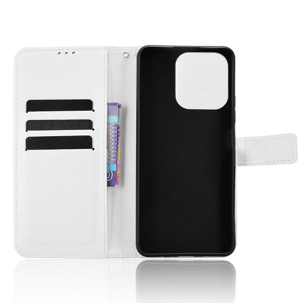 Leather Wallet Case for Realme Note 70T 4G / Narzo 80 Lite 4G / Realme C71 4G (India) Diamond Texture Phone Cover with Strap - White - 2