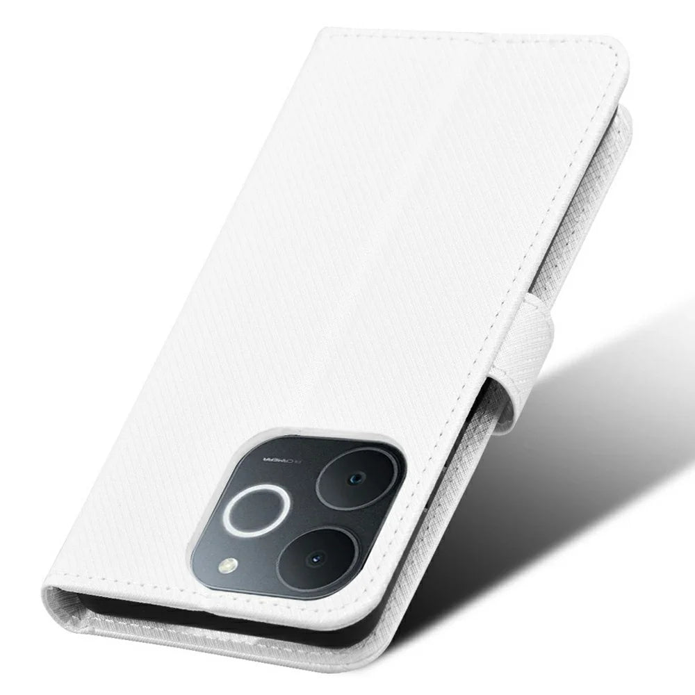 Leather Wallet Case for Realme Note 70T 4G / Narzo 80 Lite 4G / Realme C71 4G (India) Diamond Texture Phone Cover with Strap - White - 5