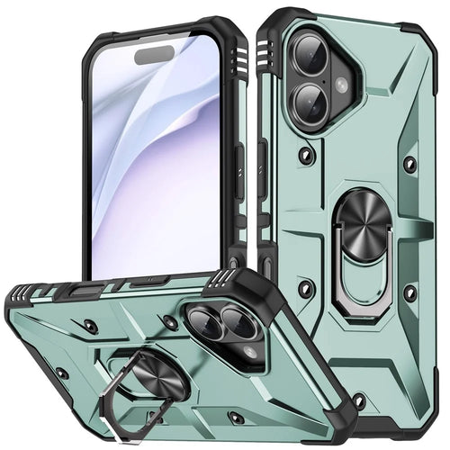 For iPhone 17 Case PC + TPU Anti-Drop Phone Cover with Ring Kickstand - Dark Green - 1